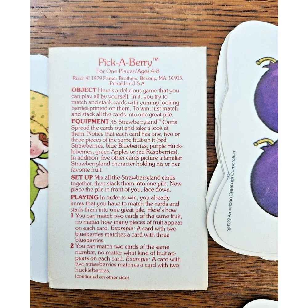 Vintage 1979 Strawberry Shortcake Pick A Berry Card Game Complete Parker Bros